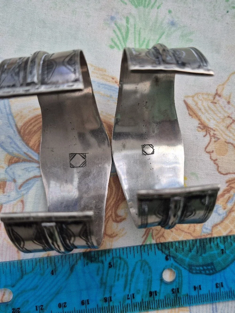 🌙Vintage Pair! Tuareg Silver Cuff Bracelets Set Hand Chiseled Berber Tribal
